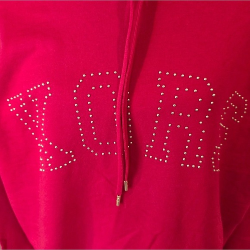 Michael Kors Women Crimson Red Rhinestone Logo Hoodie Sweatshirt Size 1X New - Picture 6 of 8
